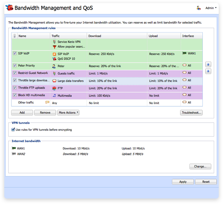 Kerio Control manage bandwidth
